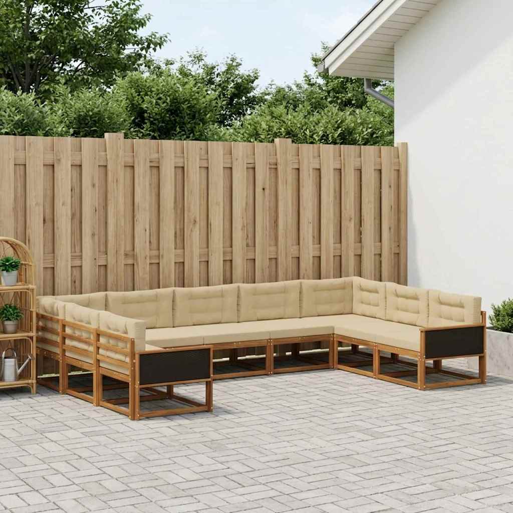 vidaXL Σειρά Καναπέ Εξωτερικού με μαξιλάρι 9 pcs Φυσικό και Μπεζ