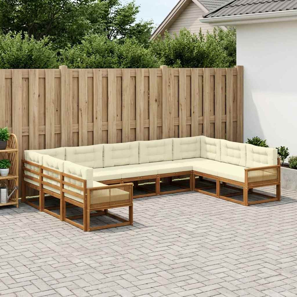 vidaXL Σειρά Καναπέ Εξωτερικού με μαξιλάρι 9 pcs Φυσικό και Κρέμα