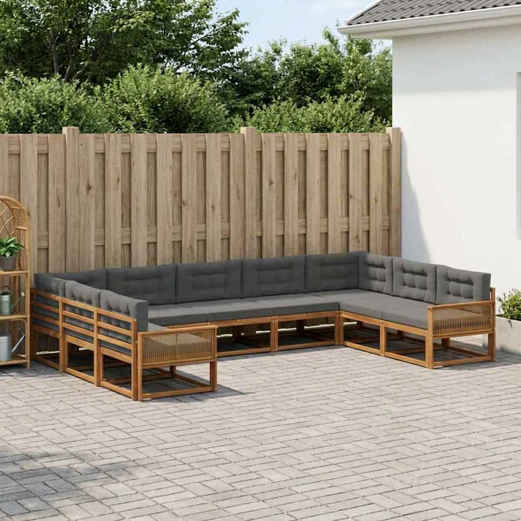 vidaXL Σειρά Καναπέ Εξωτερικού με μαξιλάρι 9 pcs Φυσικό και Ανθρακί