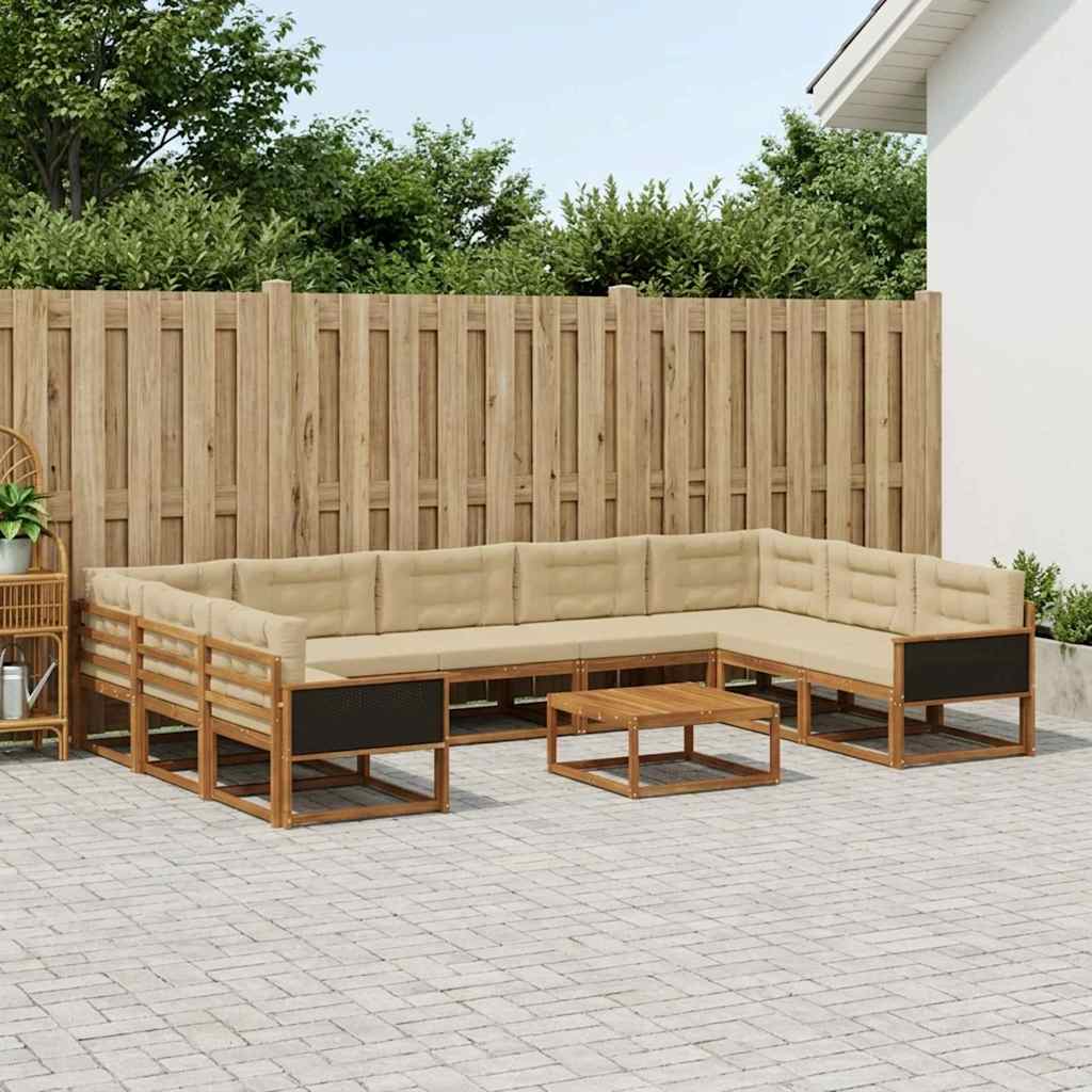 vidaXL Σειρά Καναπέ Εξωτερικού με μαξιλάρι 10 pcs Φυσικό και Μπεζ