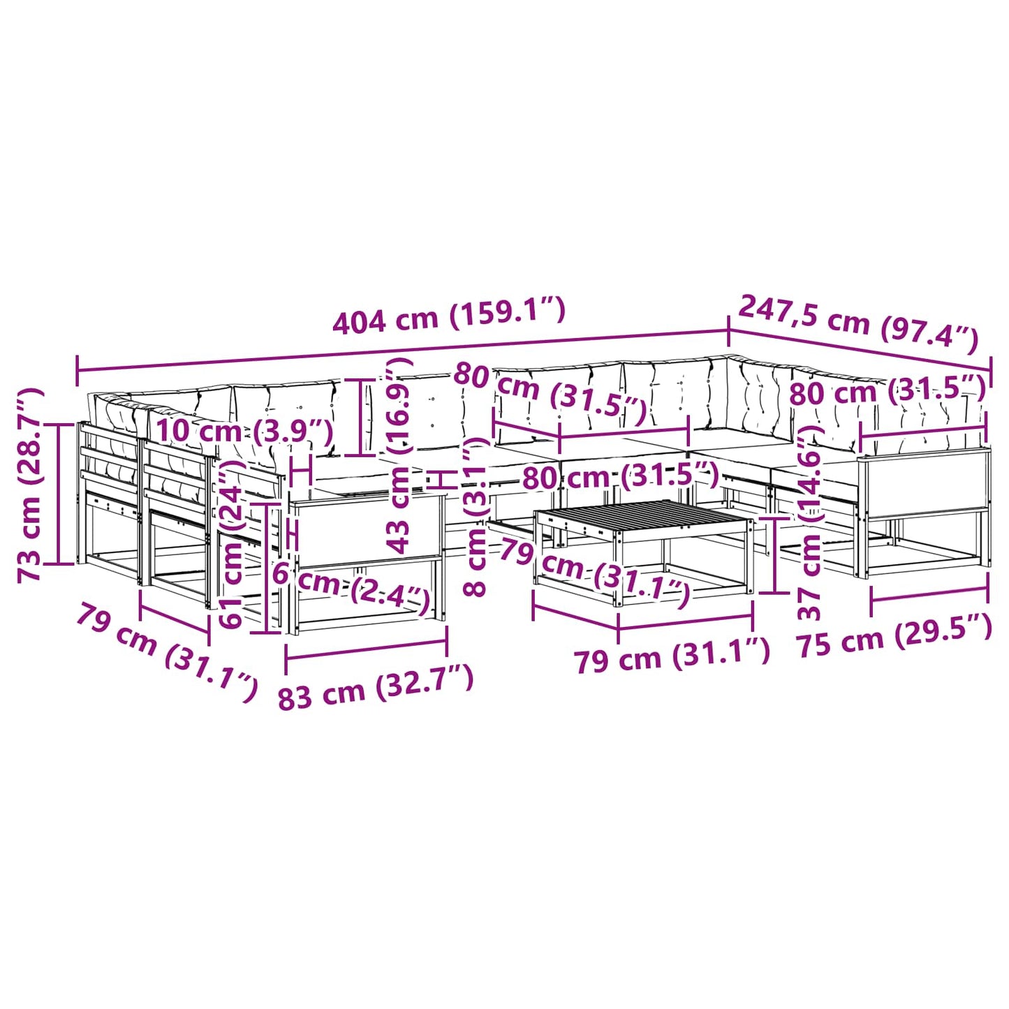 vidaXL Σειρά Καναπέ Εξωτερικού 10 pcs Φυσικό και Ανοιχτό Γκρι