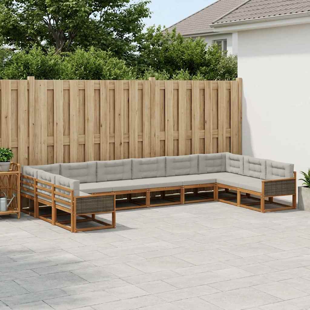 vidaXL Σειρά Καναπέ Εξωτερικού 10 pcs Φυσικό και Ανοιχτό Γκρι