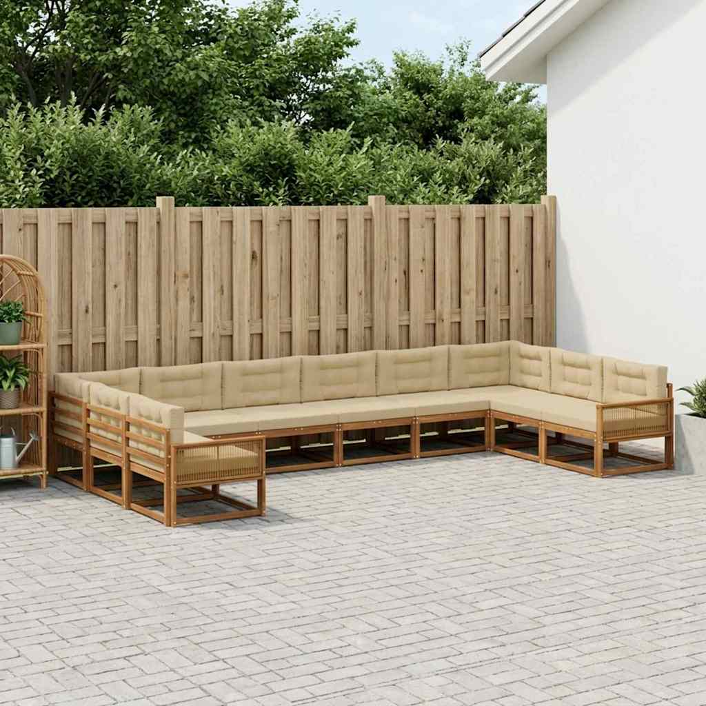 vidaXL Σειρά Καναπέ Εξωτερικού με μαξιλάρι 10 pcs Φυσικό και Μπεζ