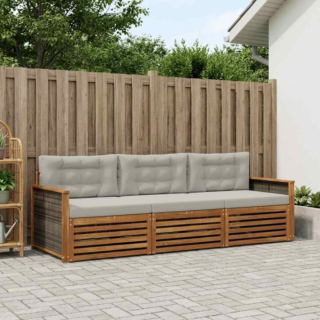 vidaXL Σειρά Καναπέ Εξωτερικού 3 pcs Φυσικό και Ανοιχτό Γκρι