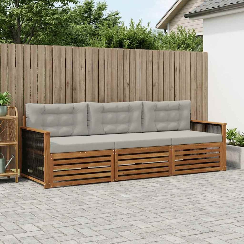 vidaXL Σειρά Καναπέ Εξωτερικού 3 pcs Φυσικό και Ανοιχτό Γκρι