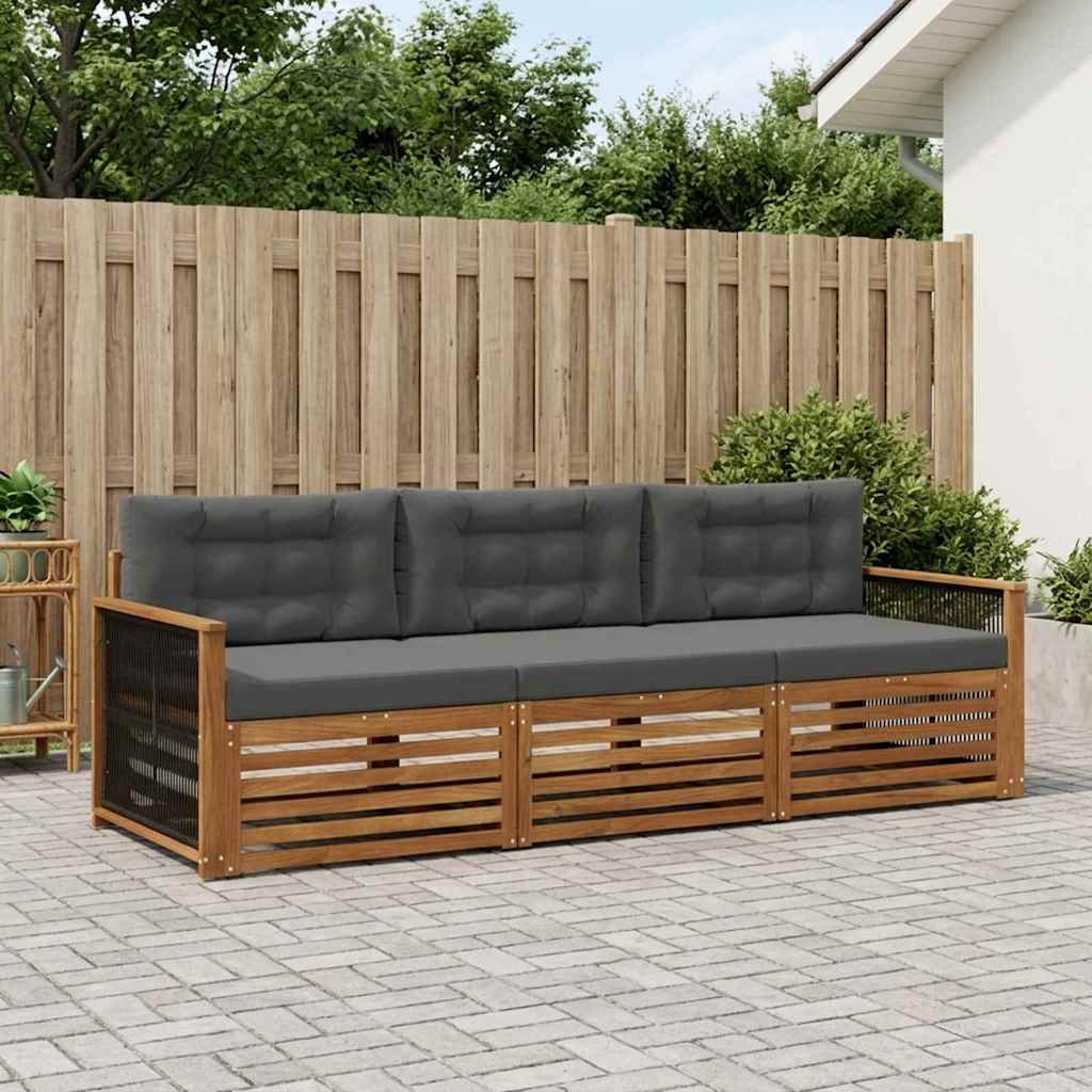 vidaXL Σειρά Καναπέ Εξωτερικού με μαξιλάρι 3 pcs Φυσικό και Ανθρακί