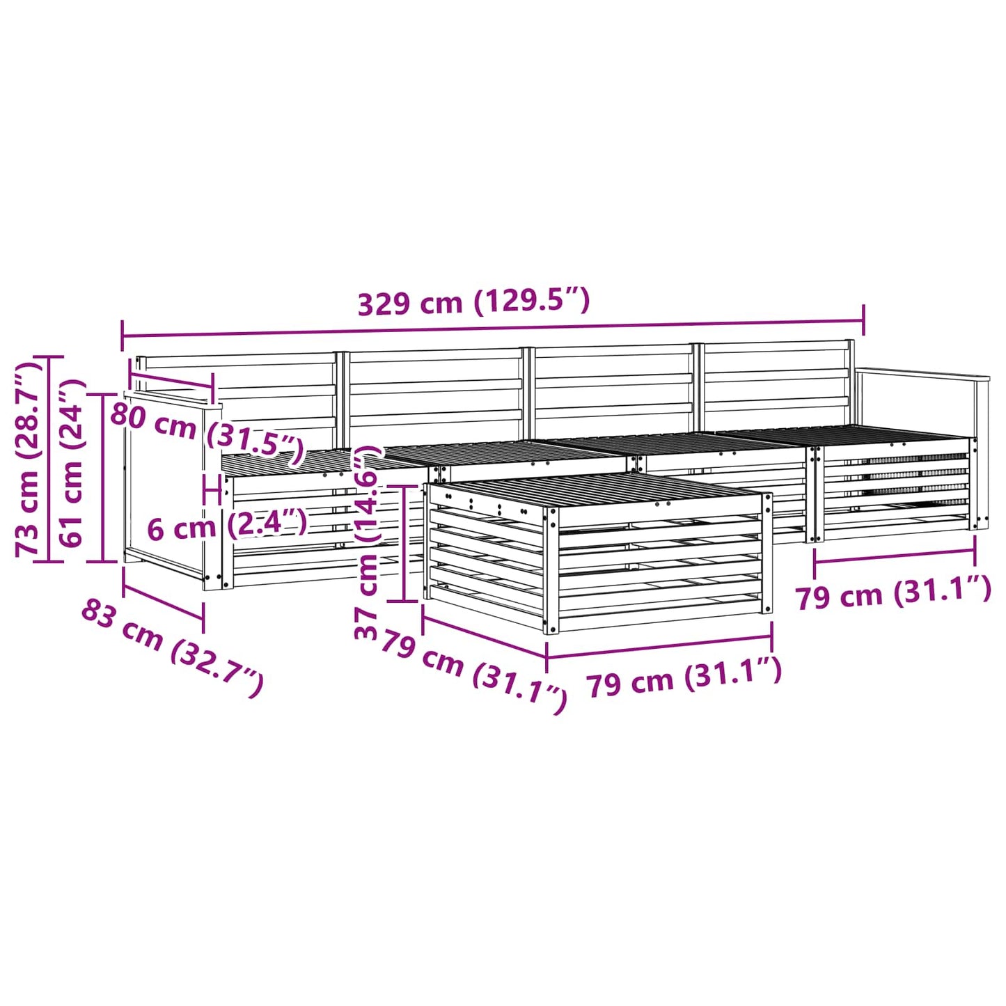 vidaXL Σειρά Καναπέ Εξωτερικού 5 pcs Φυσικό Στερεό Ξύλο Ακακίας