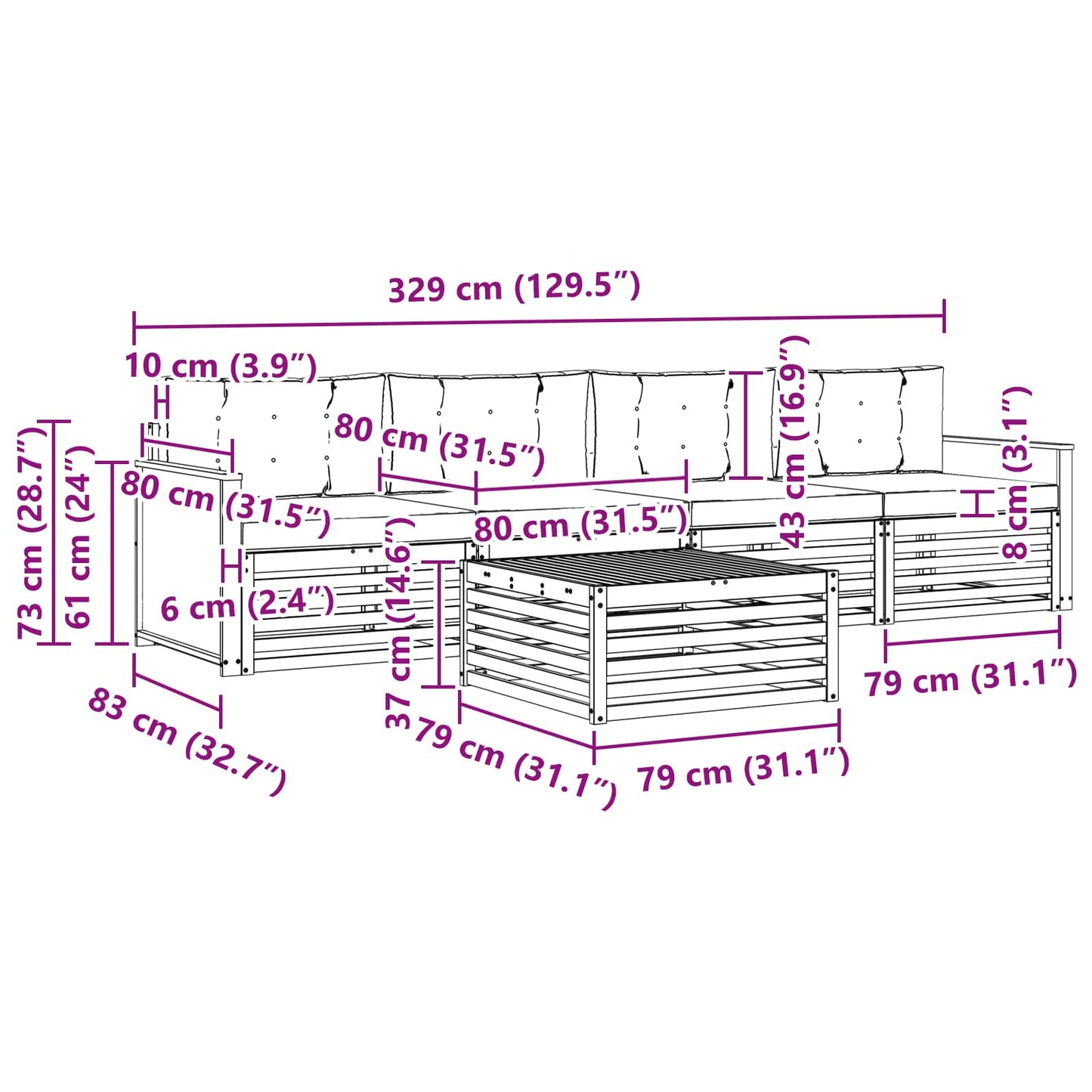 vidaXL Σειρά Καναπέ Εξωτερικού 5 pcs Φυσικό και Ανοιχτό Γκρι