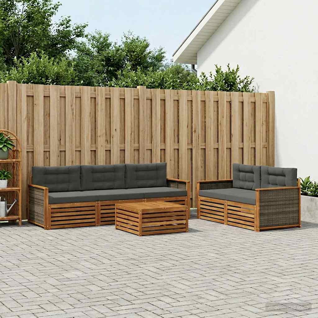 vidaXL Σειρά Καναπέ Εξωτερικού με μαξιλάρι 6 pcs Φυσικό και Ανθρακί