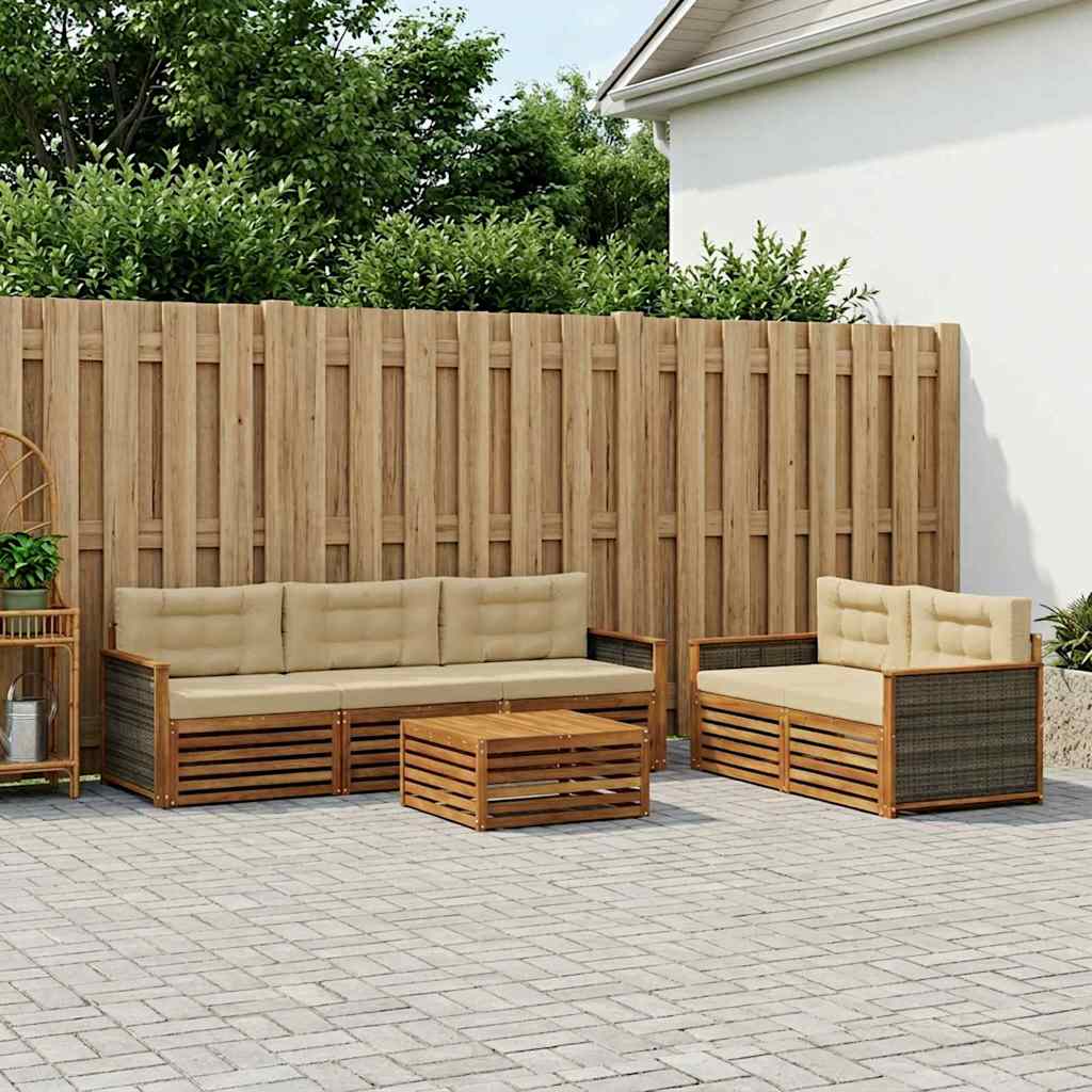 vidaXL Σειρά Καναπέ Εξωτερικού με μαξιλάρι 6 pcs Φυσικό και Μπεζ