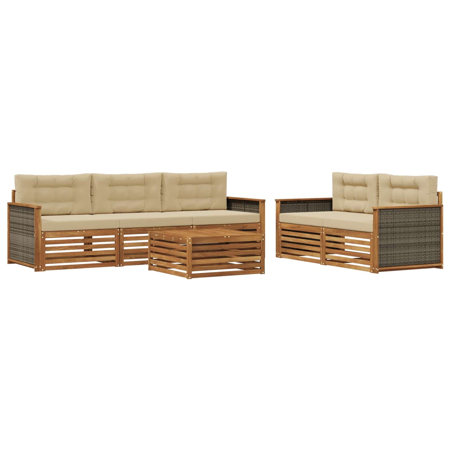 vidaXL Σειρά Καναπέ Εξωτερικού με μαξιλάρι 6 pcs Φυσικό και Μπεζ
