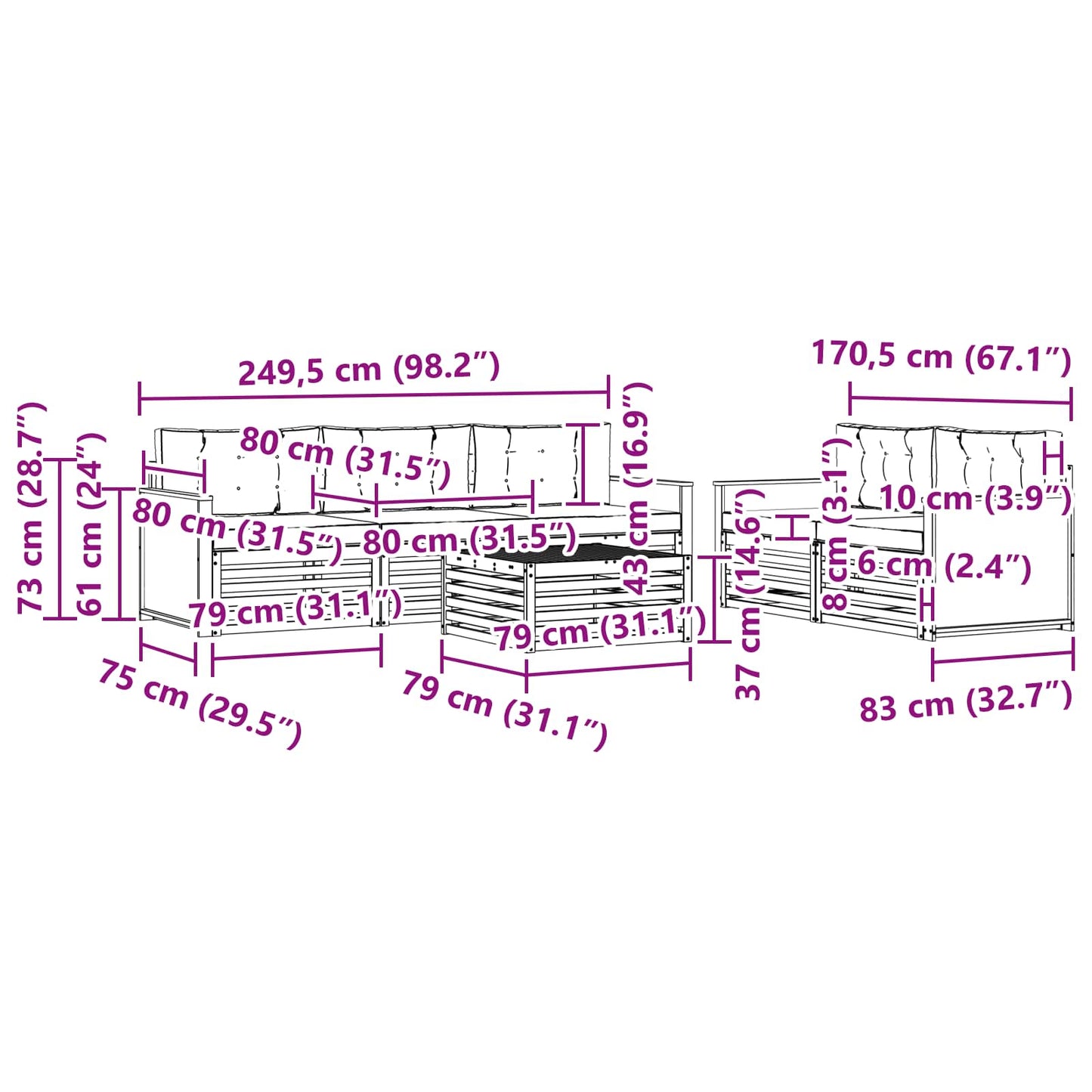vidaXL Σειρά Καναπέ Εξωτερικού με μαξιλάρι 6 pcs Φυσικό και Κρέμα