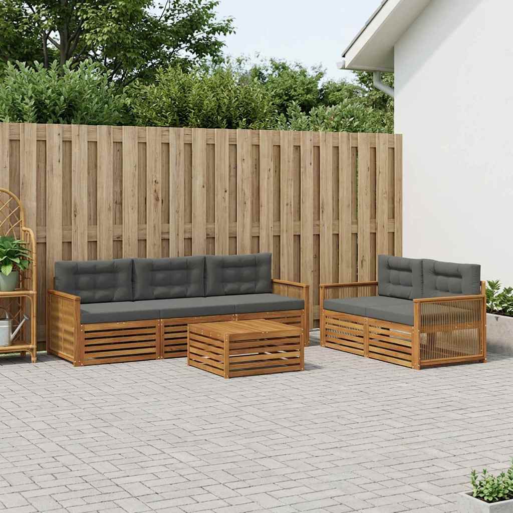 vidaXL Σειρά Καναπέ Εξωτερικού με μαξιλάρι 6 pcs Φυσικό και Ανθρακί