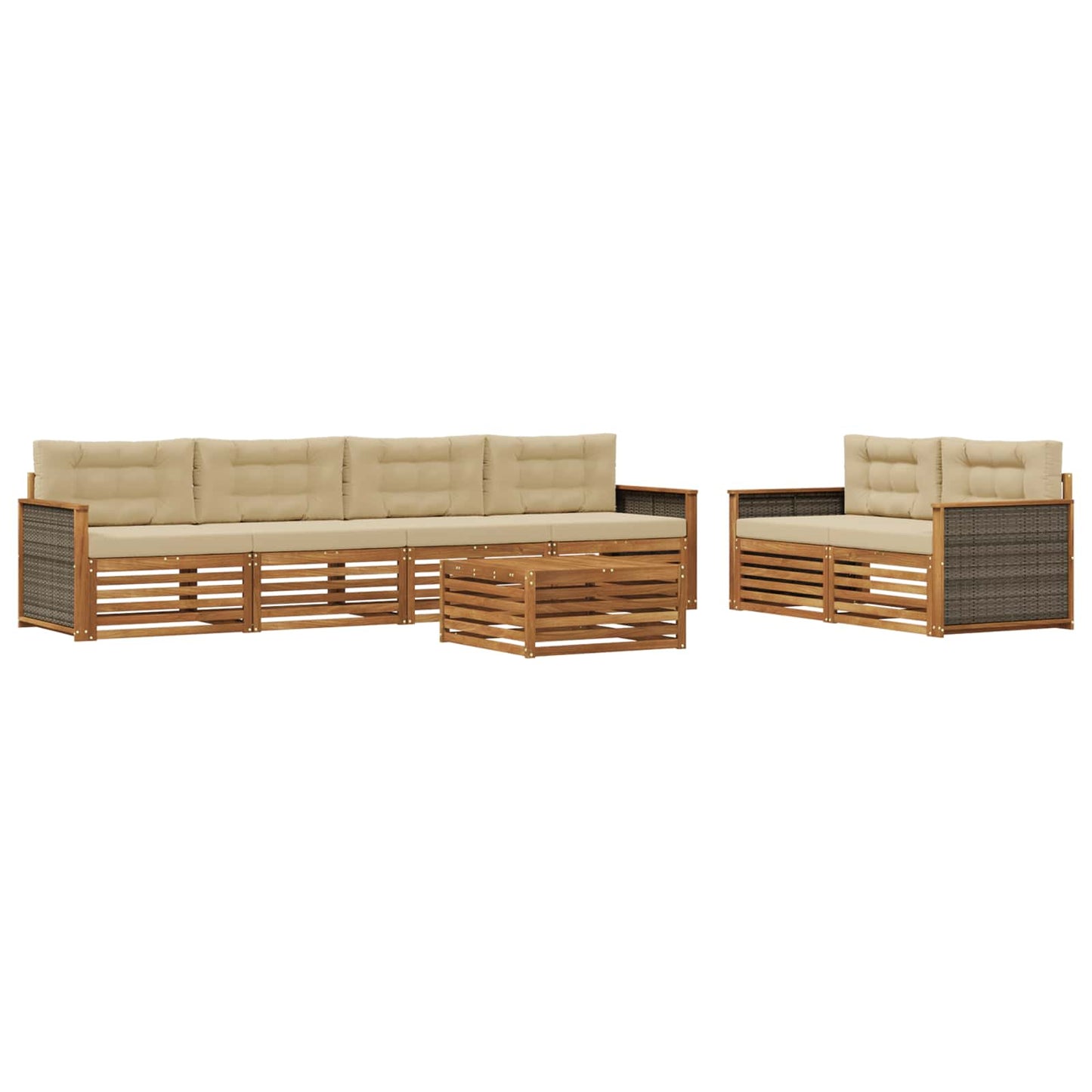 vidaXL Σειρά Καναπέ Εξωτερικού με μαξιλάρι 7 pcs Φυσικό και Μπεζ