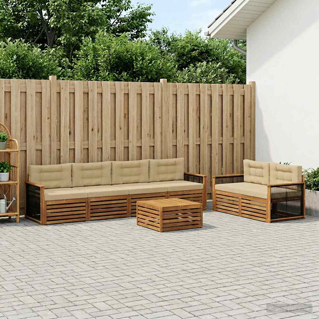 vidaXL Σειρά Καναπέ Εξωτερικού με μαξιλάρι 7 pcs Φυσικό και Μπεζ