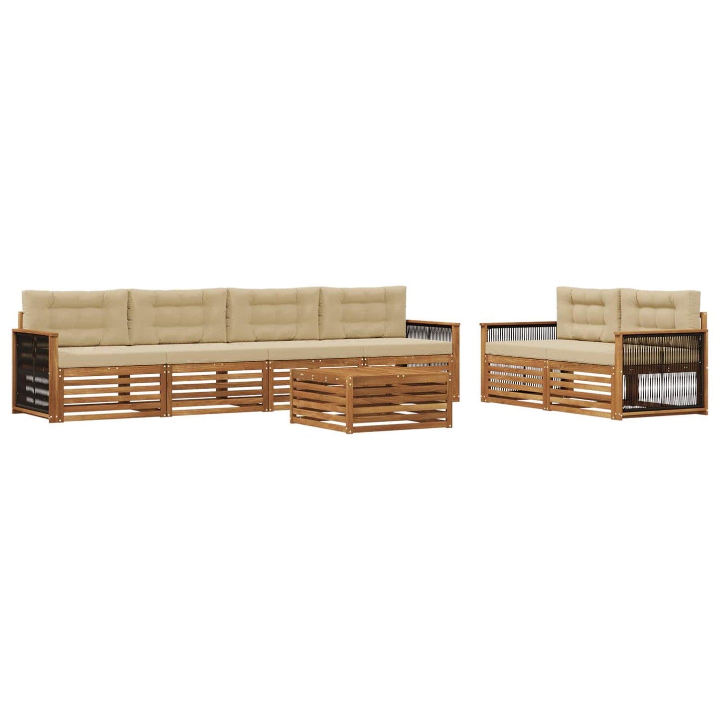 vidaXL Σειρά Καναπέ Εξωτερικού με μαξιλάρι 7 pcs Φυσικό και Μπεζ