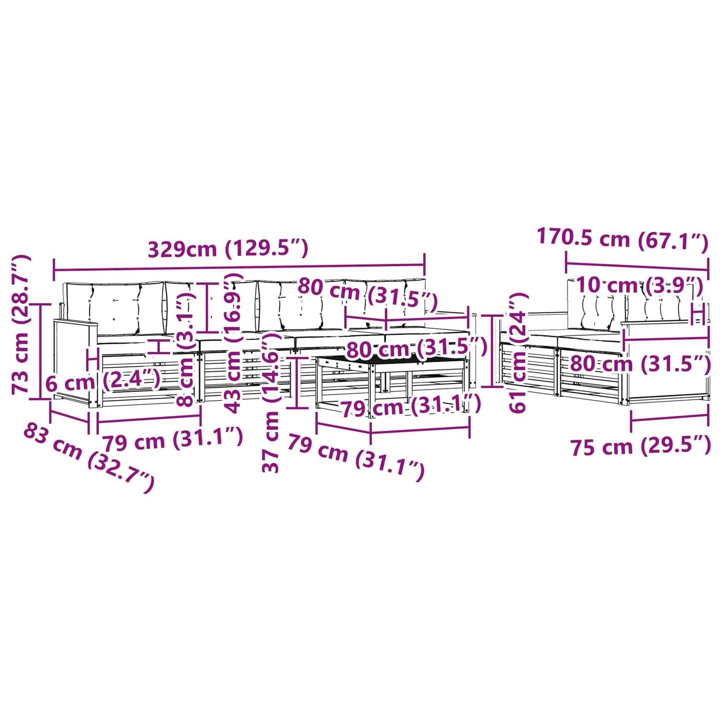 vidaXL Σειρά Καναπέ Εξωτερικού με μαξιλάρι 7 pcs Φυσικό και Μπεζ