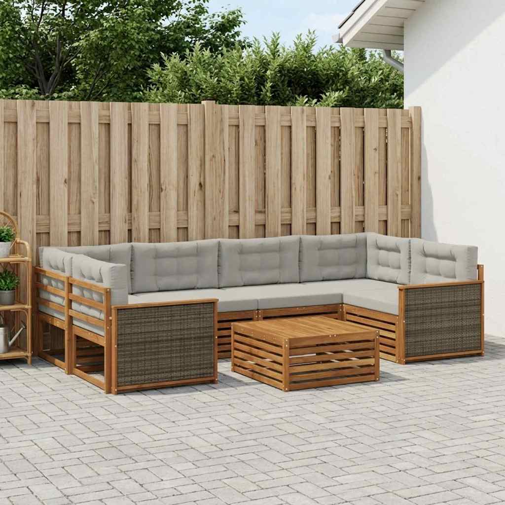 vidaXL Σειρά Καναπέ Εξωτερικού 7 pcs Φυσικό και Ανοιχτό Γκρι