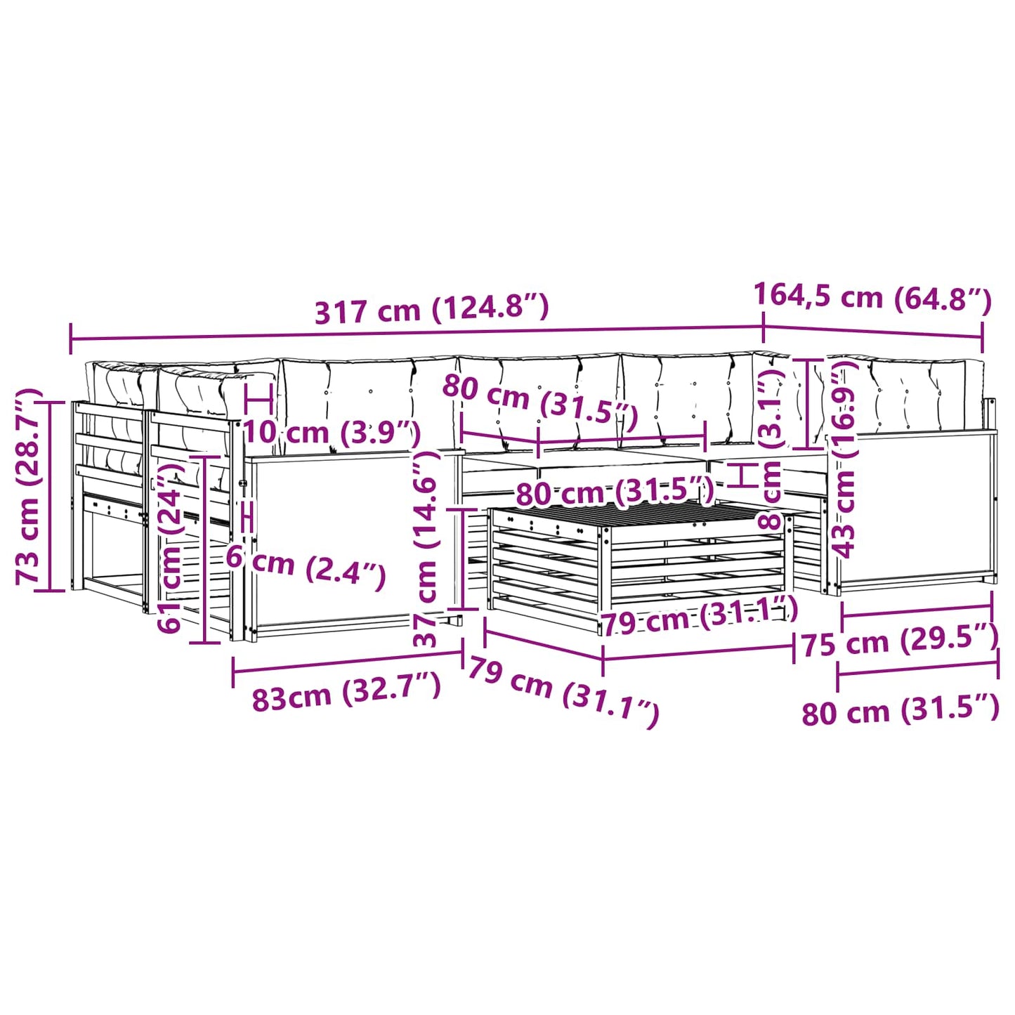 vidaXL Σειρά Καναπέ Εξωτερικού 7 pcs Φυσικό και Ανοιχτό Γκρι