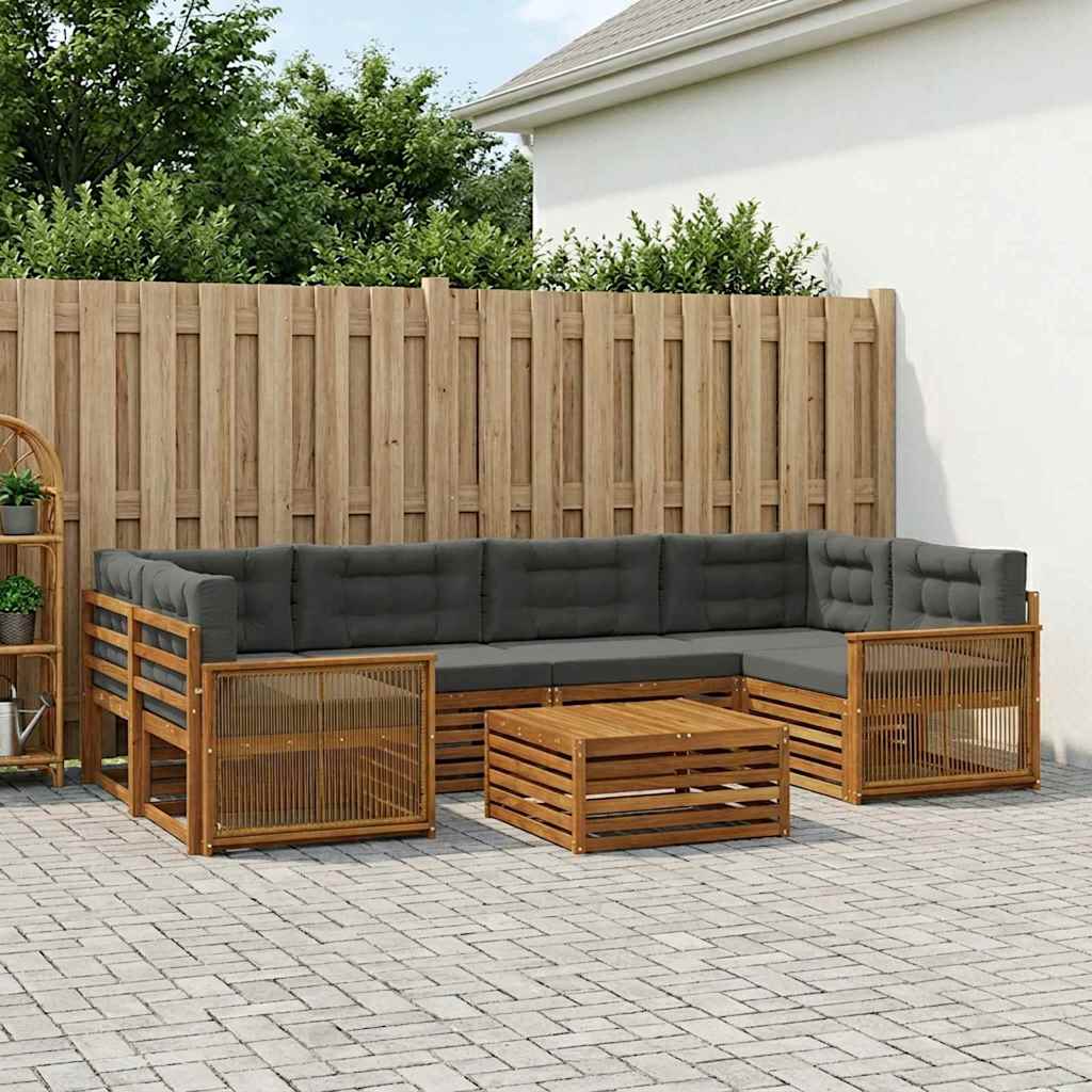 vidaXL Σειρά Καναπέ Εξωτερικού με μαξιλάρι 7 pcs Φυσικό και Ανθρακί