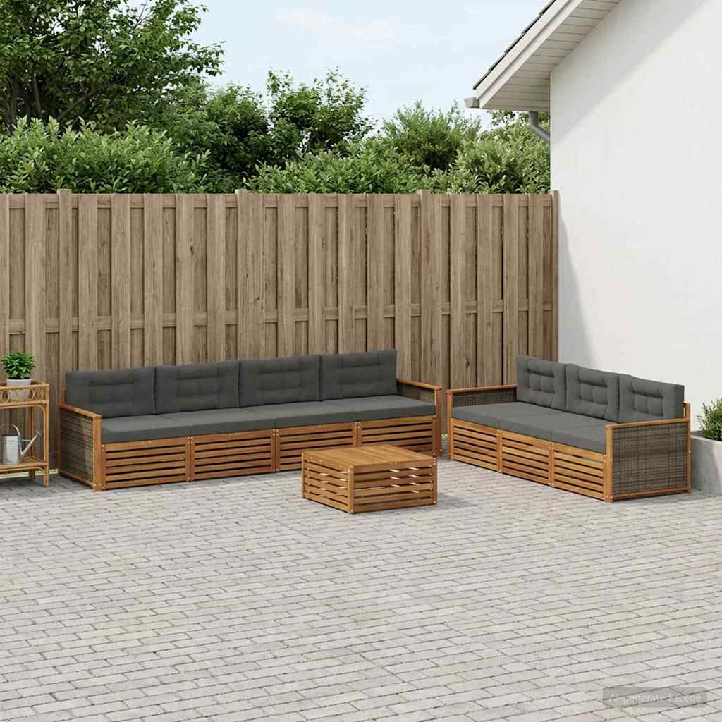 vidaXL Σειρά Καναπέ Εξωτερικού με μαξιλάρι 8 pcs Φυσικό και Ανθρακί