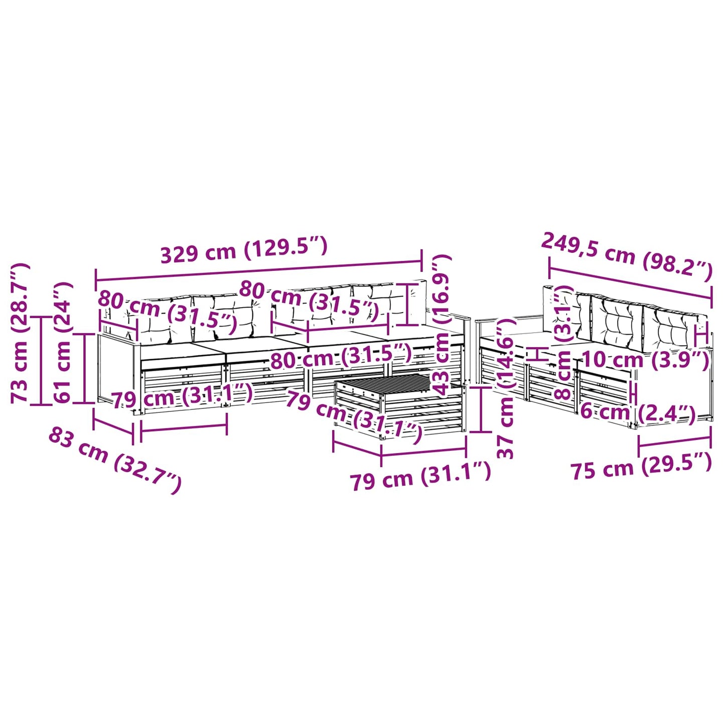 vidaXL Σειρά Καναπέ Εξωτερικού με μαξιλάρι 8 pcs Φυσικό και Κρέμα