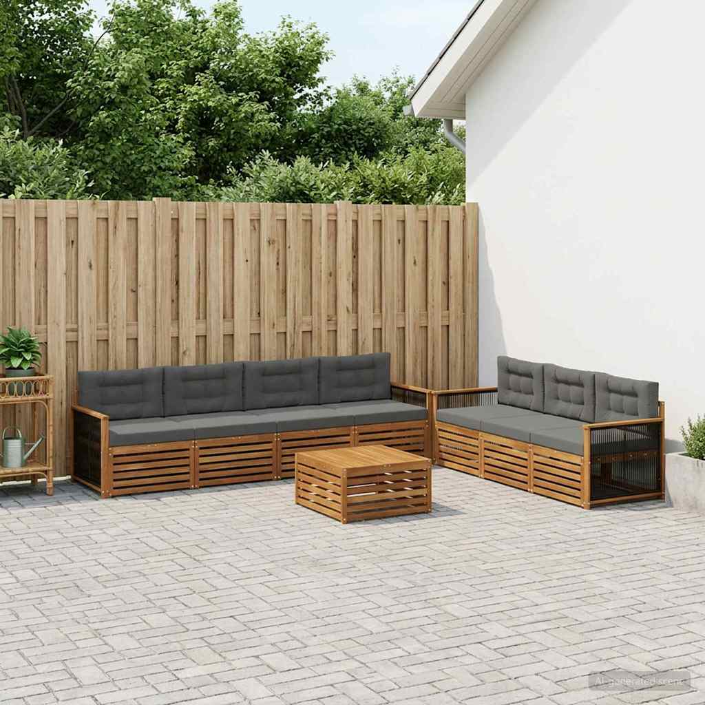vidaXL Σειρά Καναπέ Εξωτερικού με μαξιλάρι 8 pcs Φυσικό και Ανθρακί