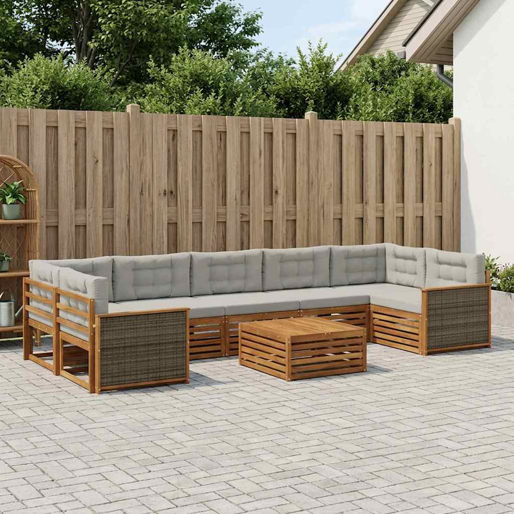 vidaXL Σειρά Καναπέ Εξωτερικού 8 pcs Φυσικό και Ανοιχτό Γκρι