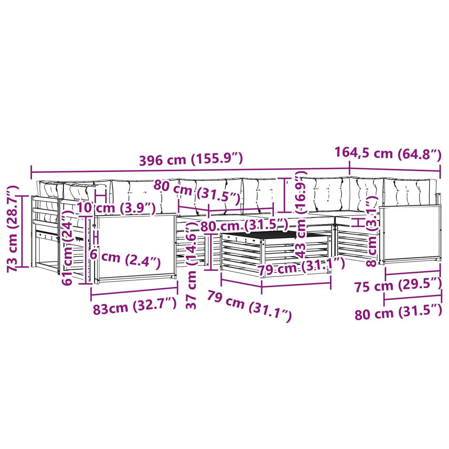 vidaXL Σειρά Καναπέ Εξωτερικού με μαξιλάρι 8 pcs Φυσικό και Ανθρακί