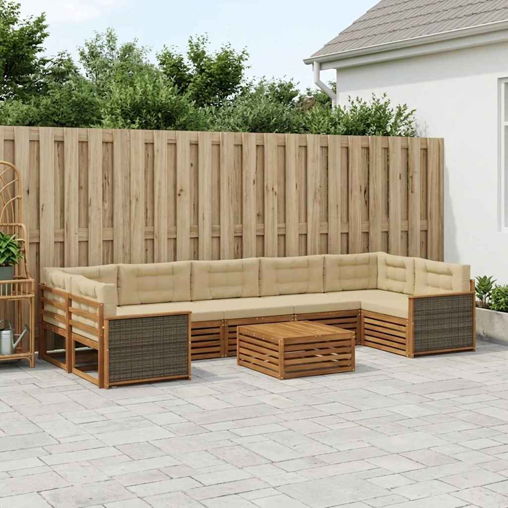 vidaXL Σειρά Καναπέ Εξωτερικού με μαξιλάρι 8 pcs Φυσικό και Μπεζ