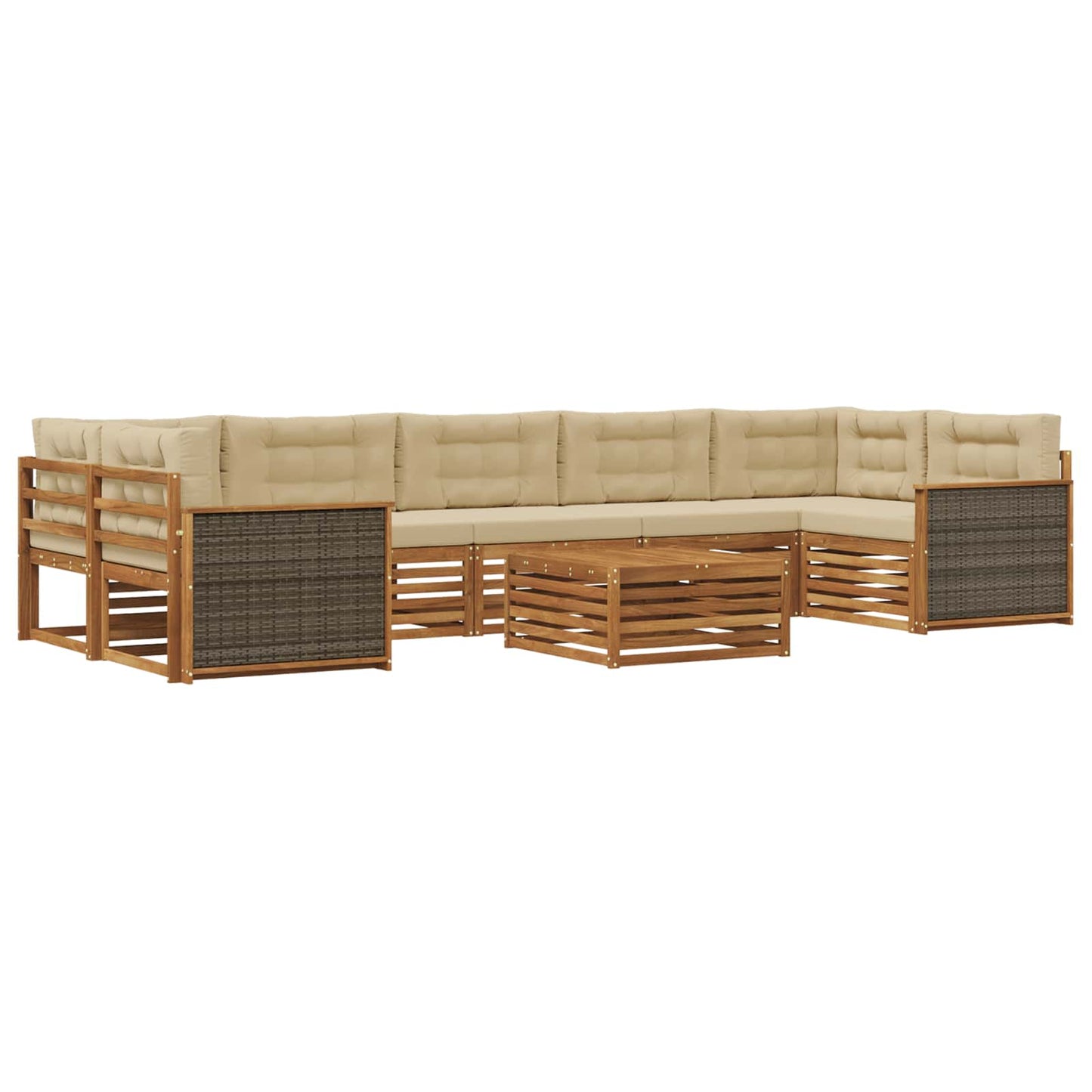 vidaXL Σειρά Καναπέ Εξωτερικού με μαξιλάρι 8 pcs Φυσικό και Μπεζ