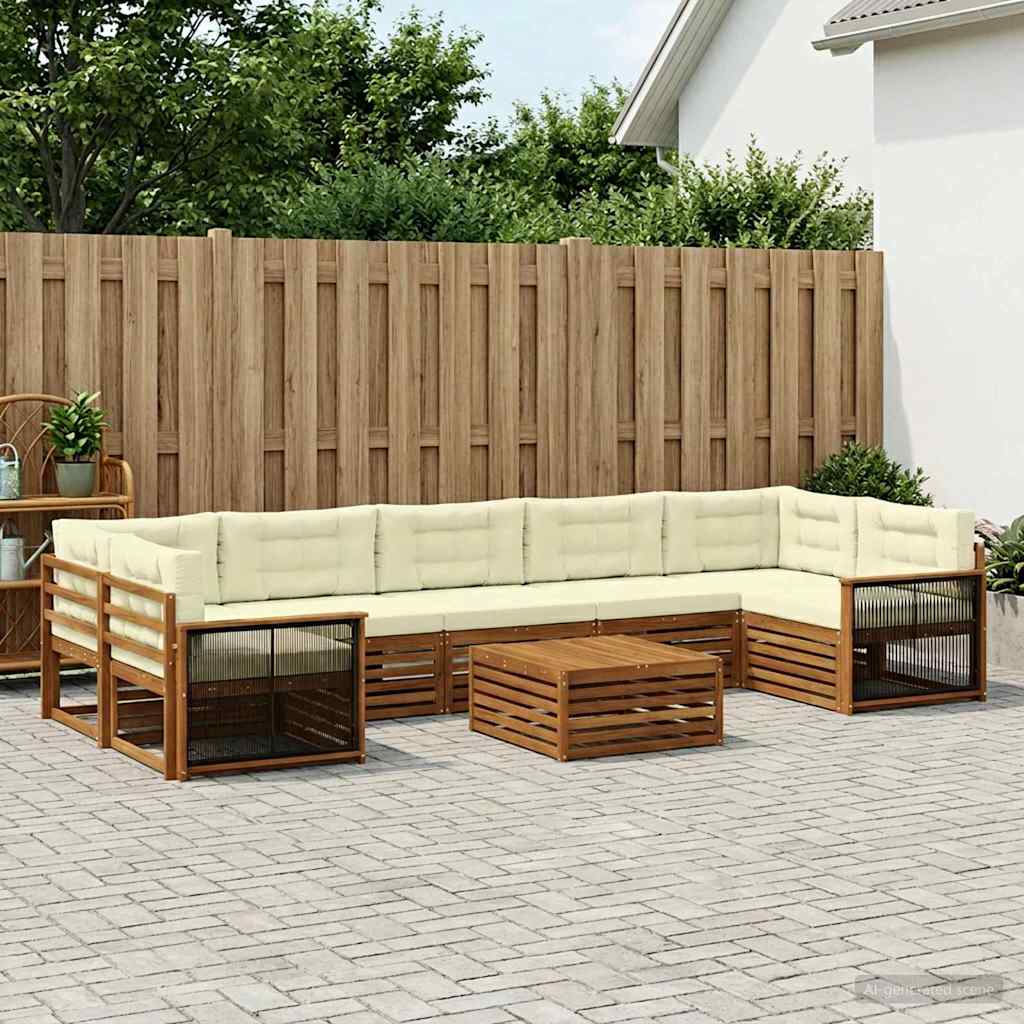 vidaXL Σειρά Καναπέ Εξωτερικού με μαξιλάρι 8 pcs Φυσικό και Κρέμα