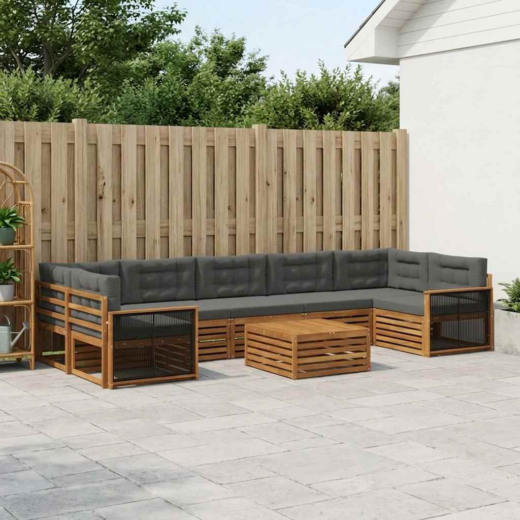 vidaXL Σειρά Καναπέ Εξωτερικού με μαξιλάρι 8 pcs Φυσικό και Ανθρακί