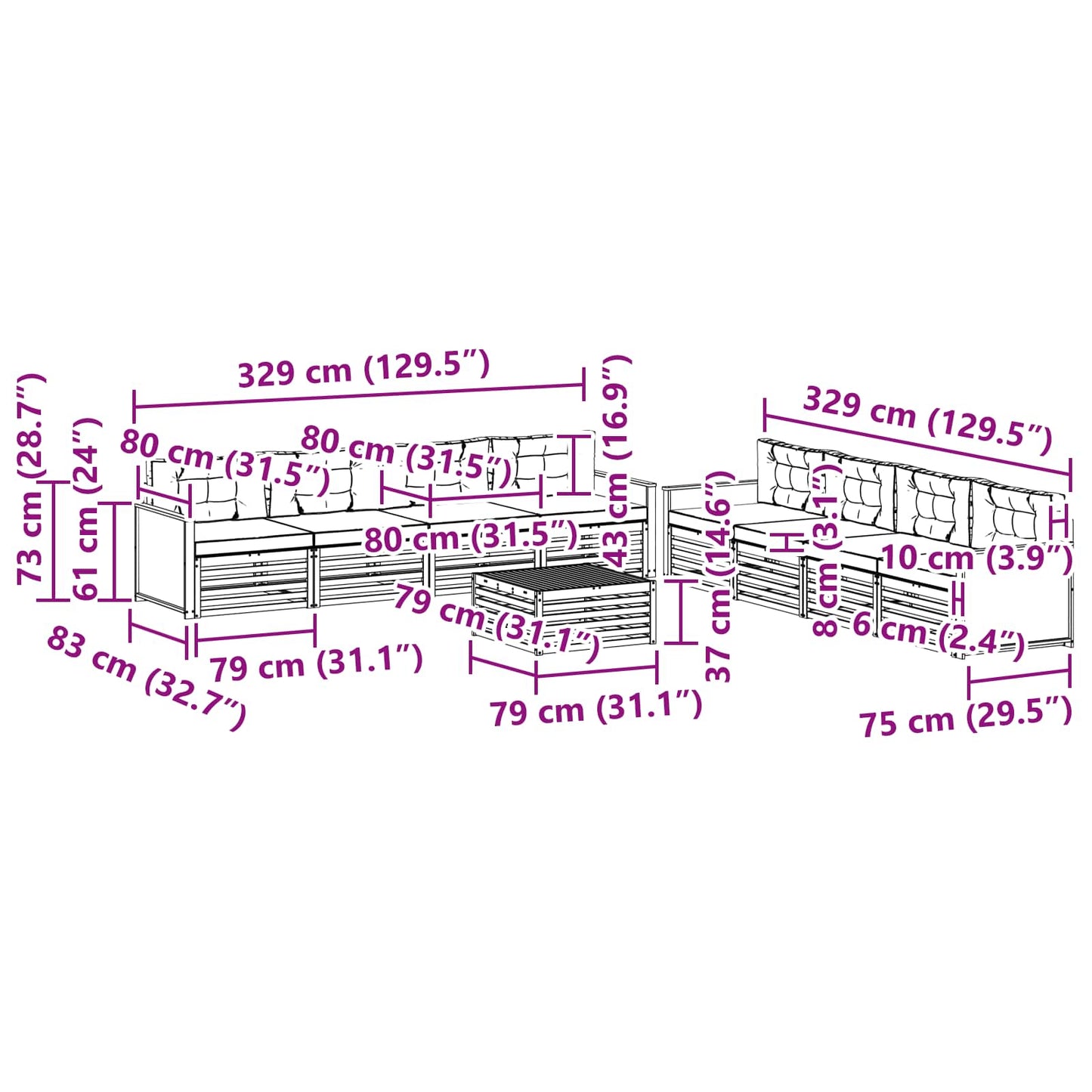 vidaXL Σειρά Καναπέ Εξωτερικού με μαξιλάρι 9 pcs Φυσικό και Μπεζ