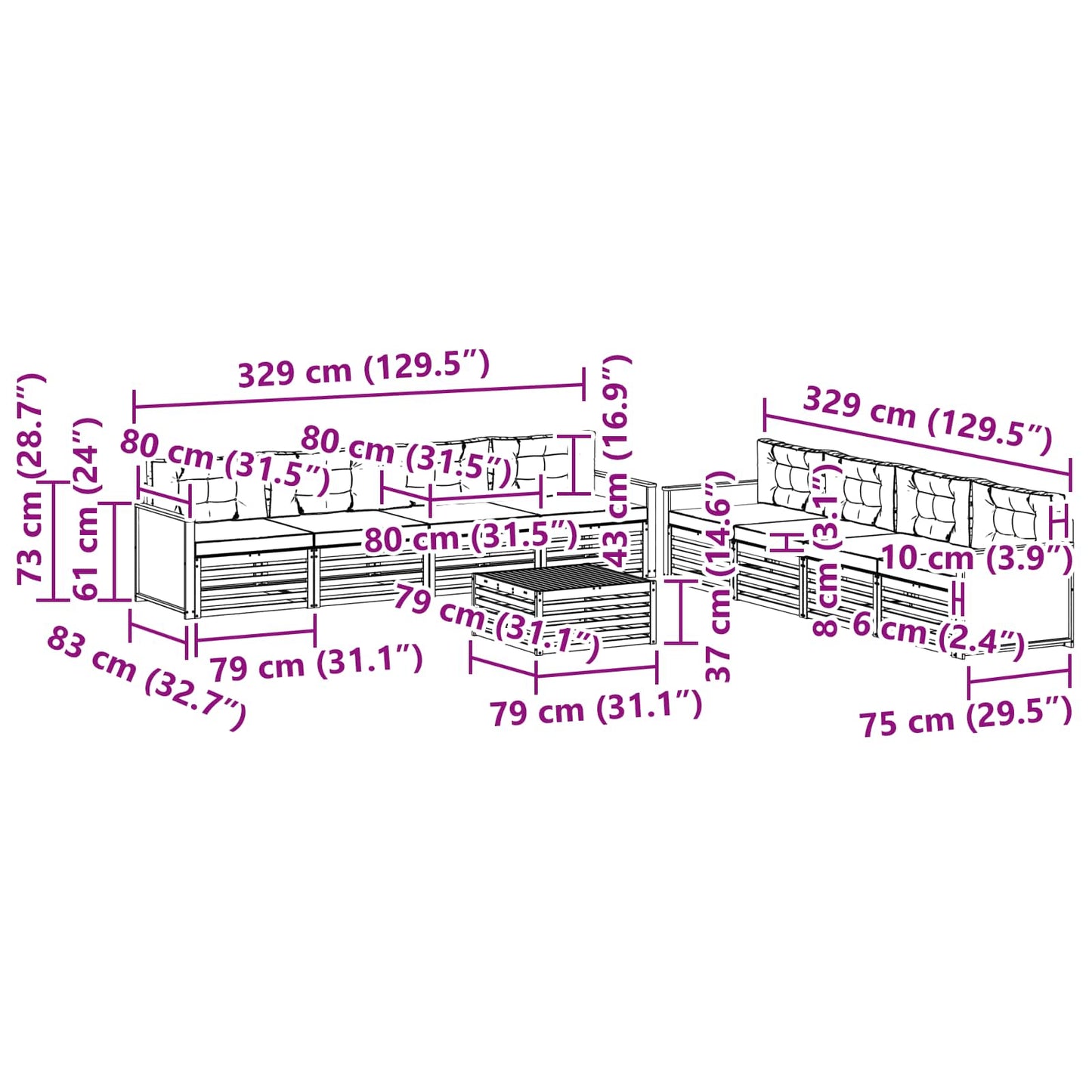 vidaXL Σειρά Καναπέ Εξωτερικού με μαξιλάρι 9 pcs Φυσικό και Κρέμα