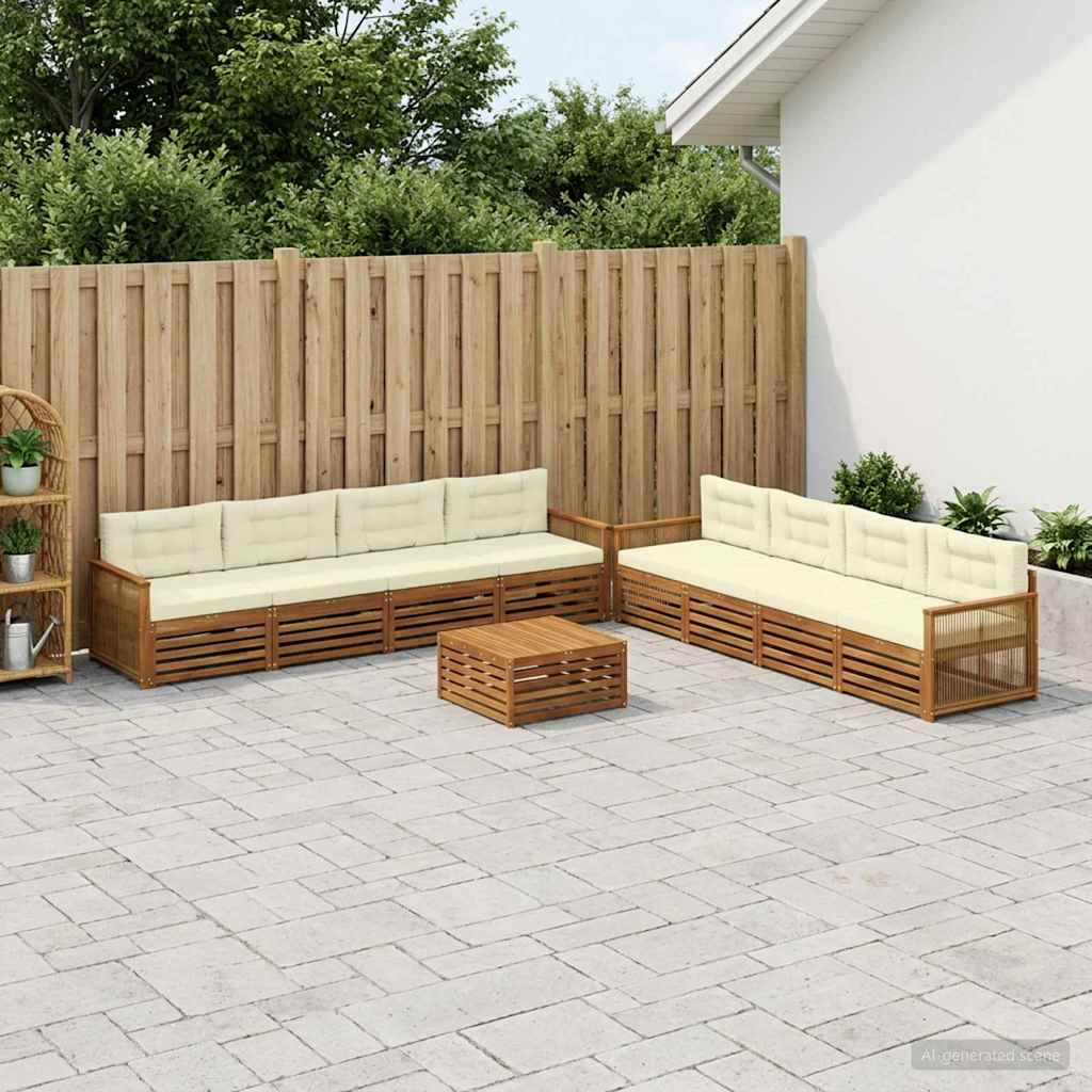 vidaXL Σειρά Καναπέ Εξωτερικού με μαξιλάρι 9 pcs Φυσικό και Κρέμα
