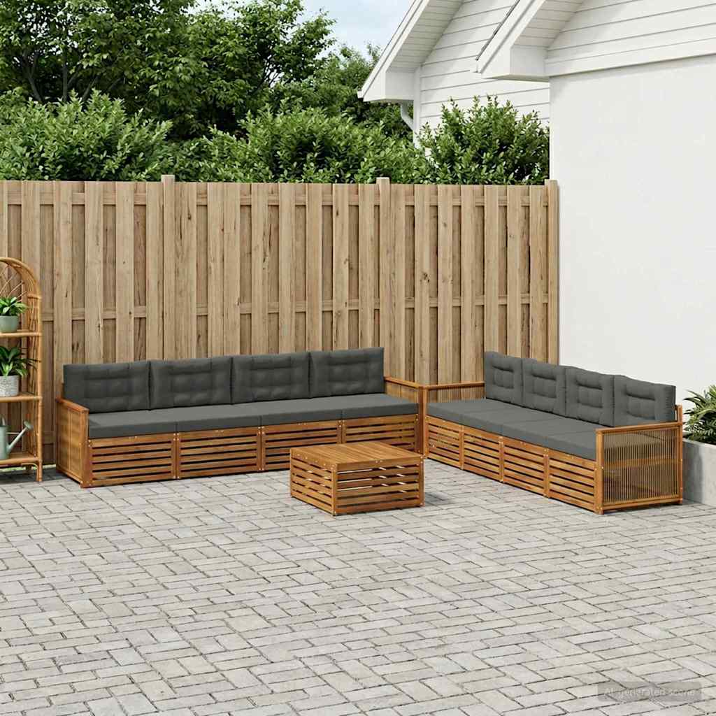vidaXL Σειρά Καναπέ Εξωτερικού με μαξιλάρι 9 pcs Φυσικό και Ανθρακί