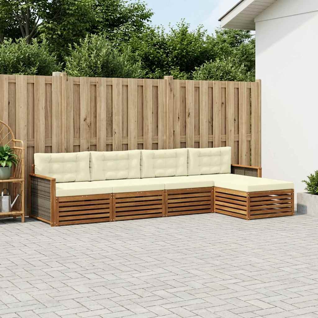 vidaXL Σειρά Καναπέ Εξωτερικού με μαξιλάρι 5 pcs Φυσικό και Κρέμα