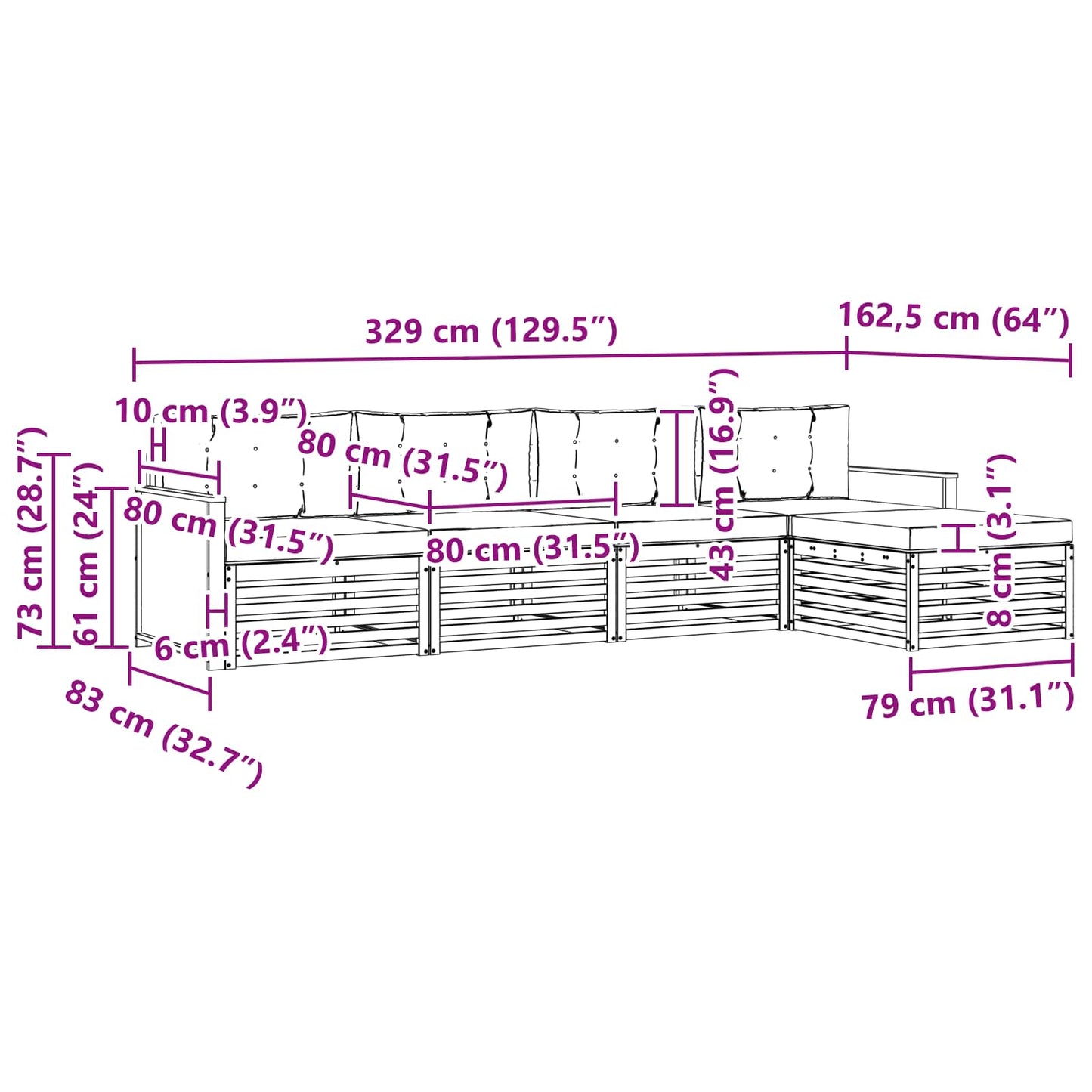 vidaXL Σειρά Καναπέ Εξωτερικού 5 pcs Φυσικό και Ανοιχτό Γκρι