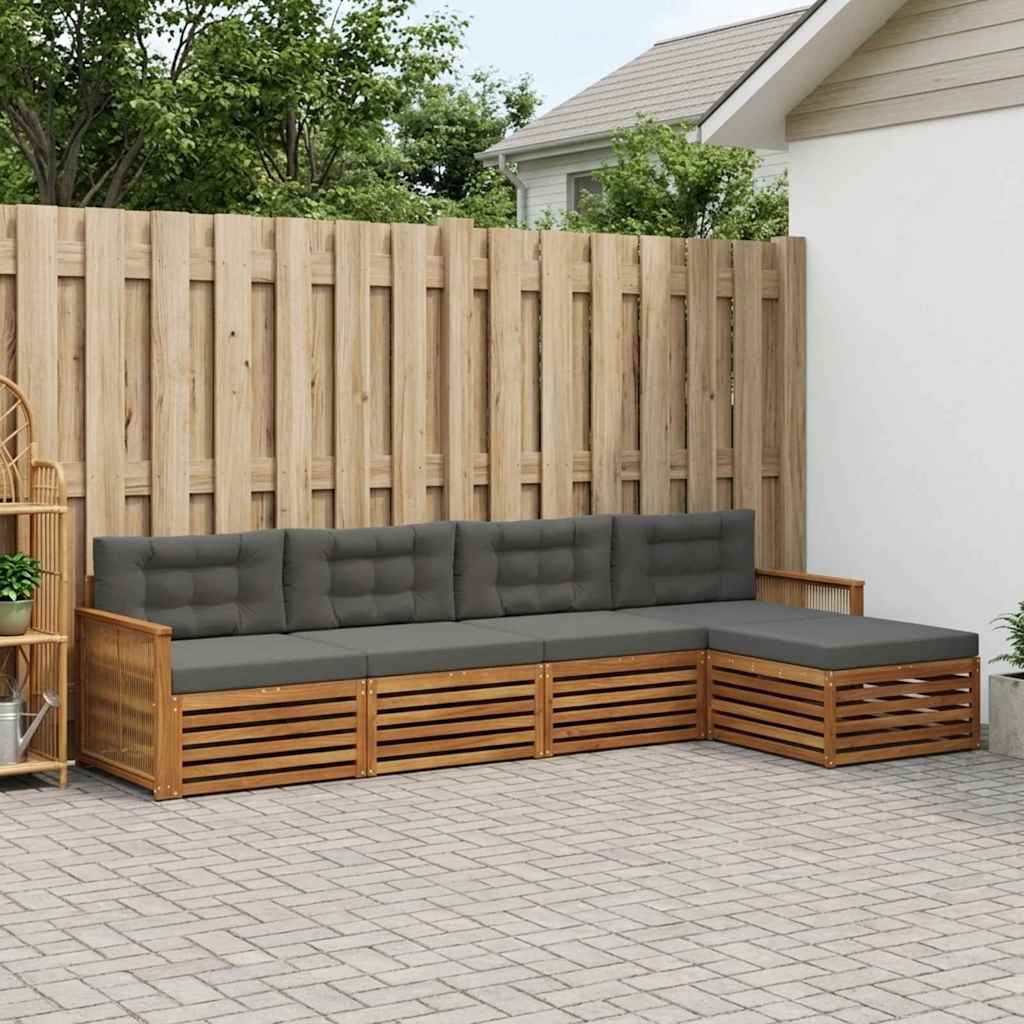 vidaXL Σειρά Καναπέ Εξωτερικού με μαξιλάρι 5 pcs Φυσικό και Ανθρακί