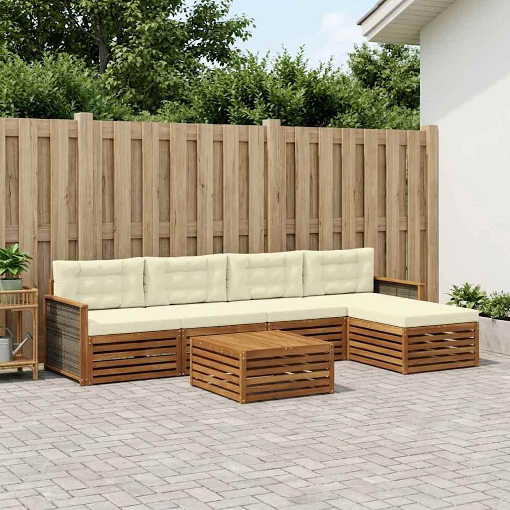 vidaXL Σειρά Καναπέ Εξωτερικού με μαξιλάρι 6 pcs Φυσικό και Κρέμα