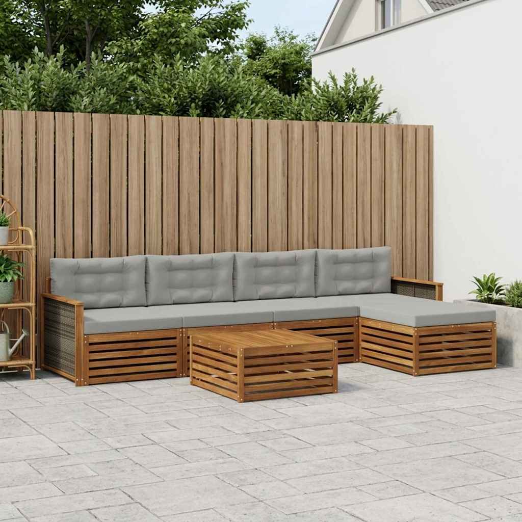 vidaXL Σειρά Καναπέ Εξωτερικού 6 pcs Φυσικό και Ανοιχτό Γκρι