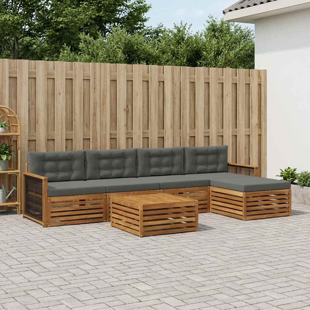 vidaXL Σειρά Καναπέ Εξωτερικού με μαξιλάρι 6 pcs Φυσικό και Ανθρακί