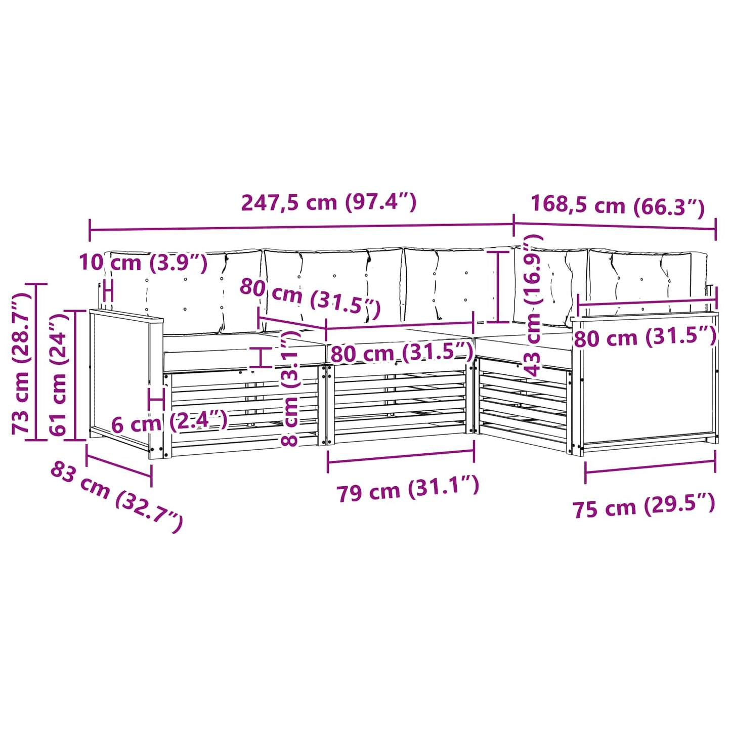 vidaXL Σειρά Καναπέ Εξωτερικού με μαξιλάρι 4 pcs Φυσικό και Κρέμα