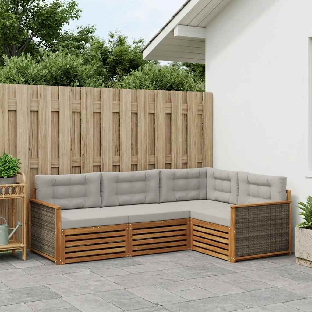 vidaXL Σειρά Καναπέ Εξωτερικού 4 pcs Φυσικό και Ανοιχτό Γκρι