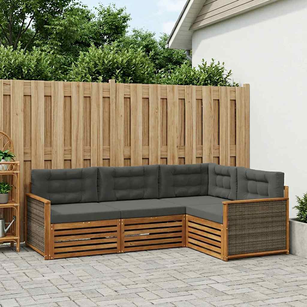 vidaXL Σειρά Καναπέ Εξωτερικού με μαξιλάρι 4 pcs Φυσικό και Ανθρακί