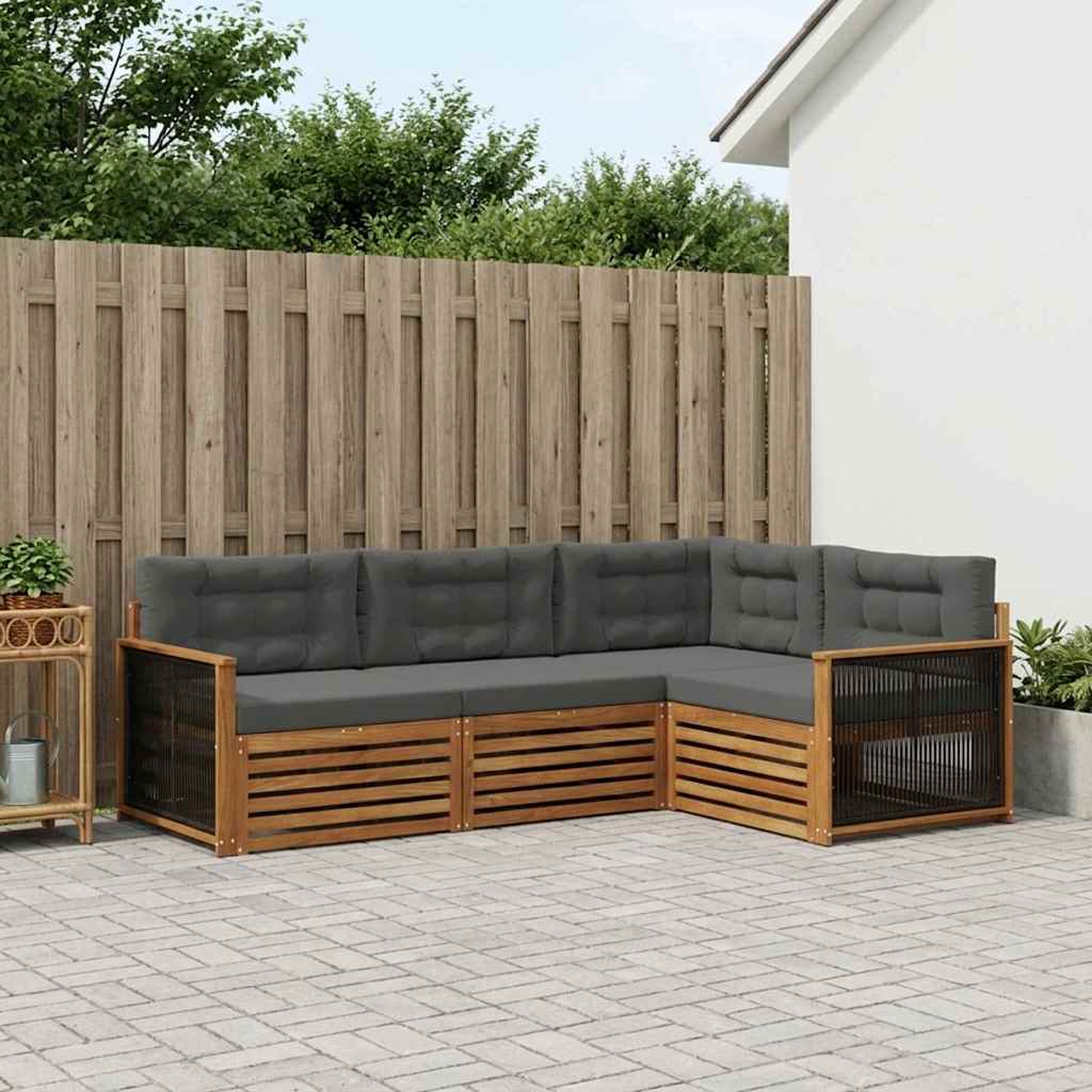 vidaXL Σειρά Καναπέ Εξωτερικού με μαξιλάρι 4 pcs Φυσικό και Ανθρακί