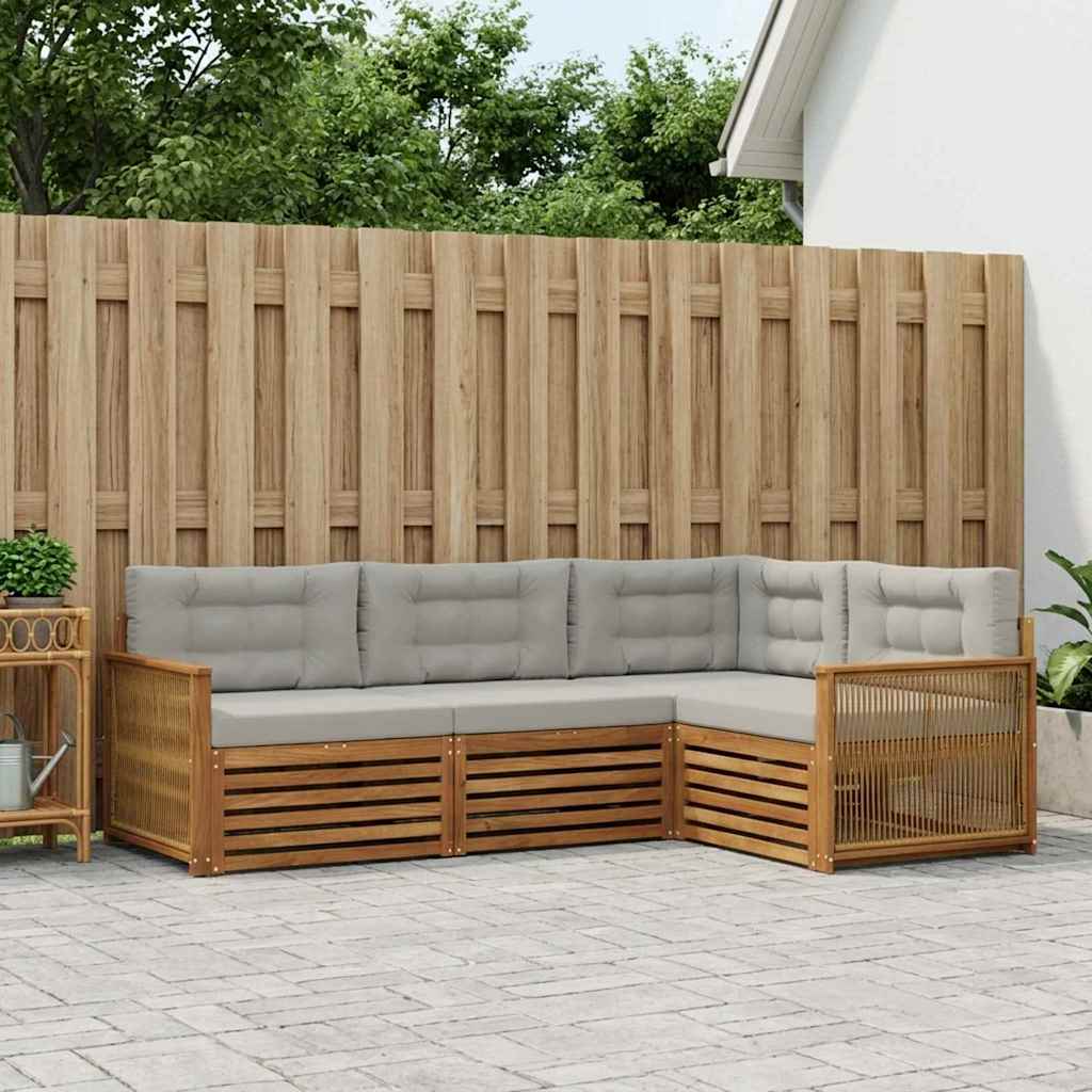 vidaXL Σειρά Καναπέ Εξωτερικού 4 pcs Φυσικό και Ανοιχτό Γκρι