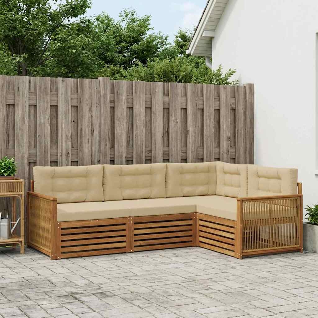 vidaXL Σειρά Καναπέ Εξωτερικού με μαξιλάρι 4 pcs Φυσικό και Μπεζ