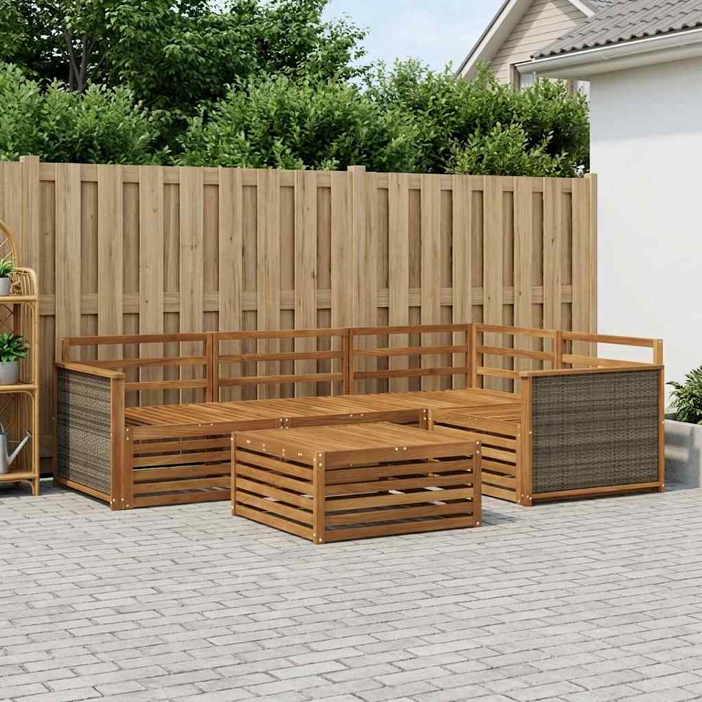 vidaXL Σειρά Καναπέ Εξωτερικού 5 pcs Φυσικό Στερεό Ξύλο Ακακίας